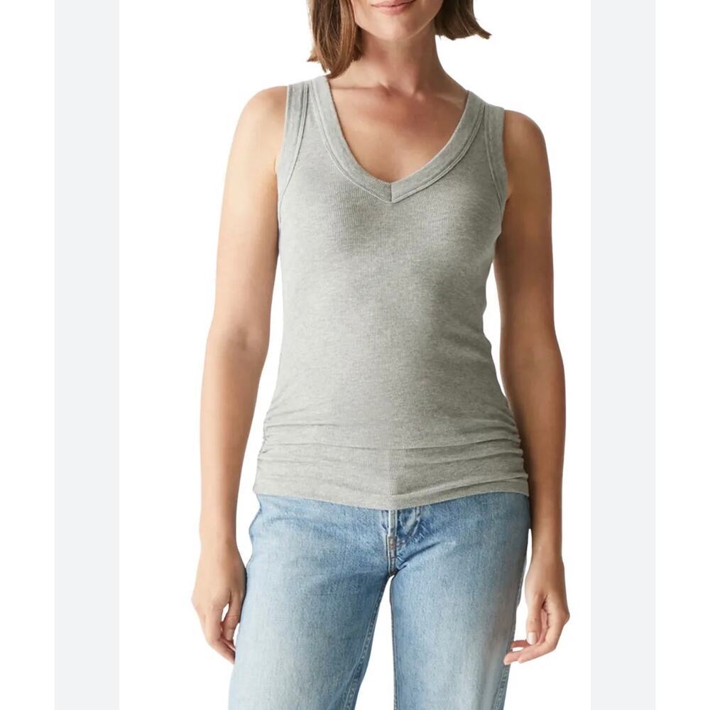 ☀️Michael Stars Gray Ribbed V-Neck Tank Top OS 100% Cotton USA NWOT